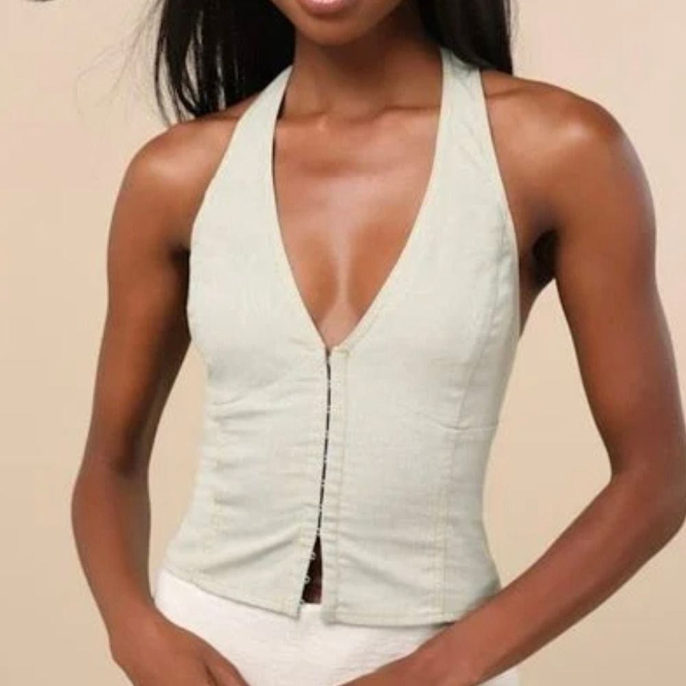 Lulus Astraia Beige Hook-and-Eye Halter Top Linen Blend Nwt Xl